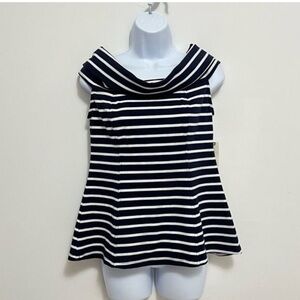 Maeve (Anthropologie) Navy and White Striped Off-Shoulder Top